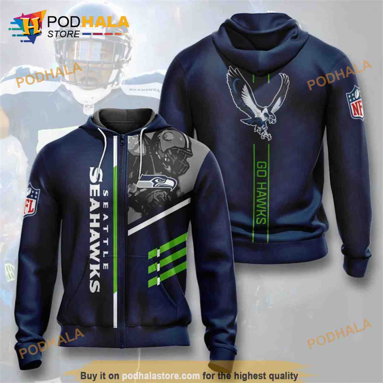 NFL Seattle Seahawks Green Unisex Hoodie, Zip Hoodie 3D All Over Print For  Fans