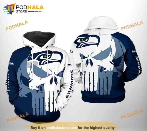 Seattle Seahawks NFL Team Skull 3D Hoodie, Sweatshirt