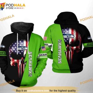 Seattle Seahawks NFL US Flag Skull Team 3D Hoodie, Sweatshirt