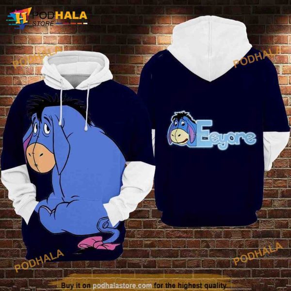 Shy Eeyore Blue And White All Over Print 3D Hoodie, Sweatshirt Gifts