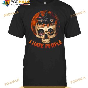 Skull Rottweiler Witch I Hate People Halloween Shirt