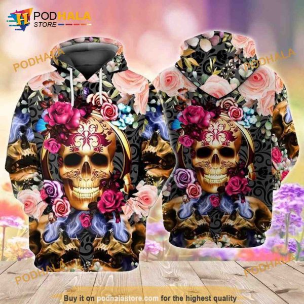 Skull With Flower 3D Hoodie, Sweatshirt – Christmas Gifts