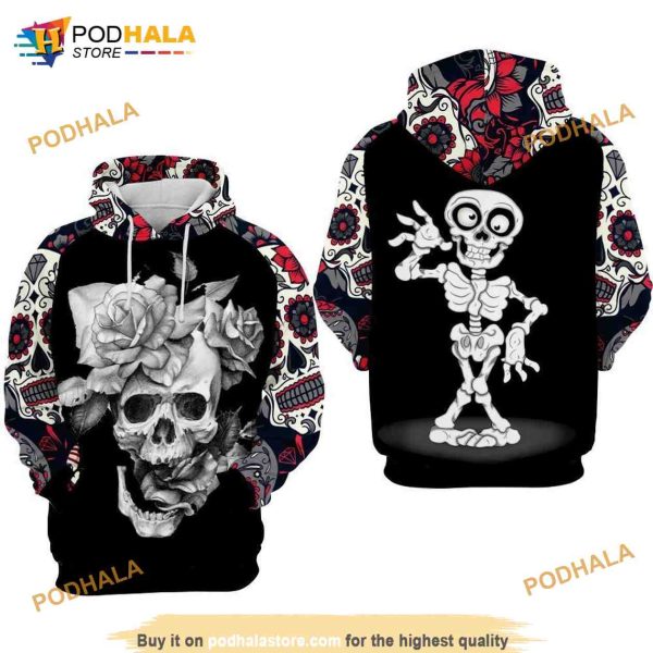 Skull With Flowers All Over Print 3D Hoodie, Sweatshirt – Christmas Gifts
