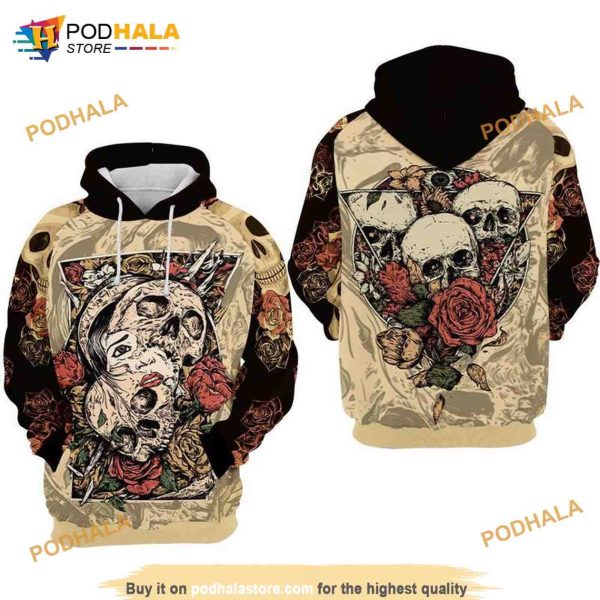 Skulls And Roses All Over Print 3D Hoodie, Sweatshirt – Christmas Gifts