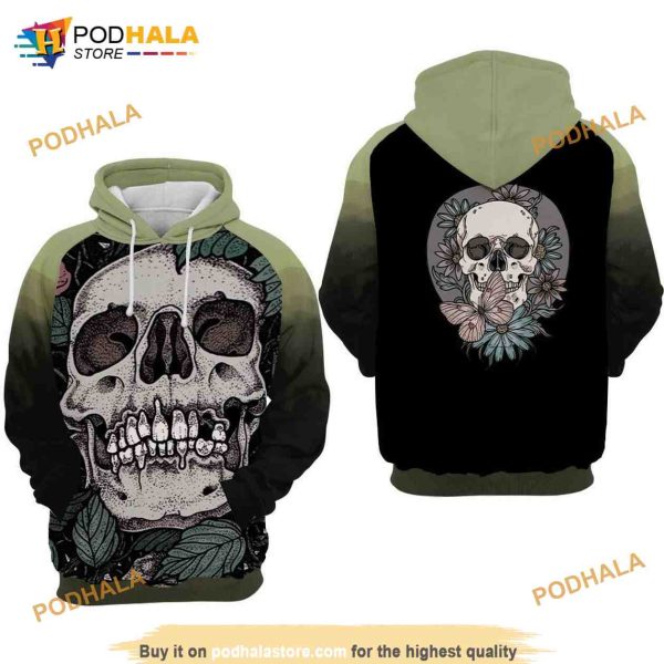 Skulls With Butterfly All Over Print 3D Hoodie, Sweatshirt – Christmas Gifts