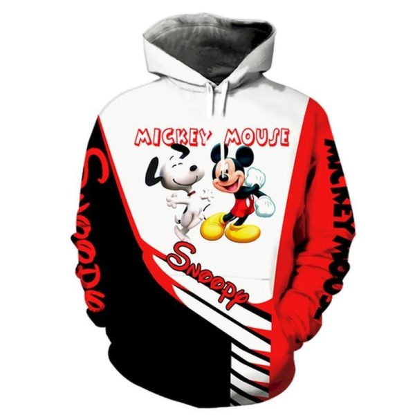 Snoopy And Mickey Mouse 3D Hoodie Sweatshirt, Snoopy Gifts