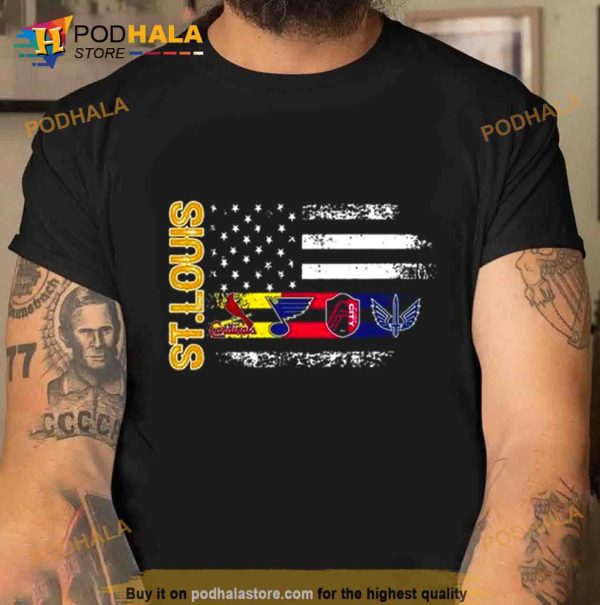 St Louis All Team Sports Flag Cardinals Blues City SC And Battlehawks Shirt