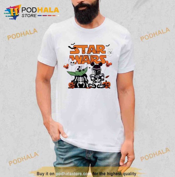 Star Wars Yoda And Boba Fett Skeleton Halloween Shirt
