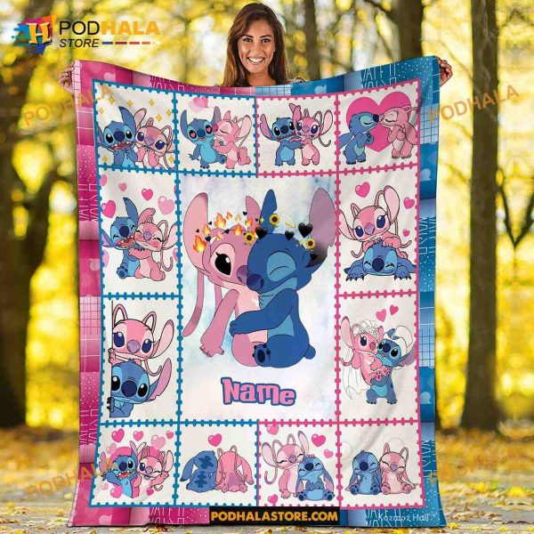 Stitch and Angel Fleece Blanket, Stitch and Lilo Birthday Kid Gift