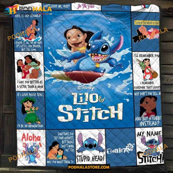 Stitch and Lilo Quilt, Stitch Fleece Blanket, Xmas Gift For Women Men