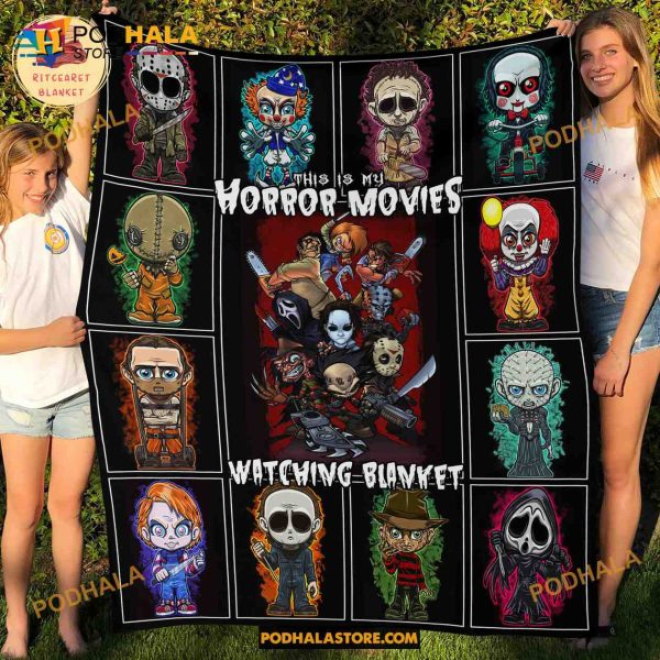 This Is My Horror Movies Watching Fleece Blanket, Halloween Blanket, Quilt