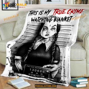 This Is My True Crime Watching Blanket, Mugshot Wednesday Addams Halloween Blanket
