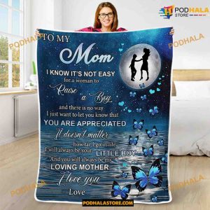 To My Mom I'll Always Be Your Little Boy Fleece Blanket, Gift For Mom From Son