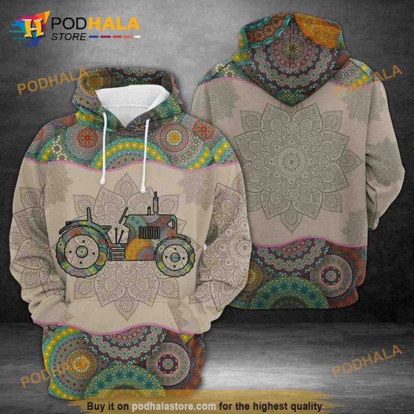 Tractor Mandala 3D Hoodie Sweatshirt All Over Print