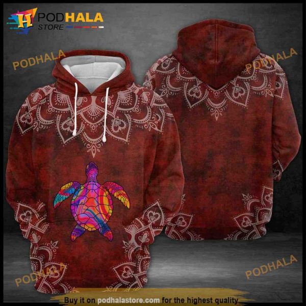 Turtle Red Mandala 3D Hoodie Sweatshirt All Over Print