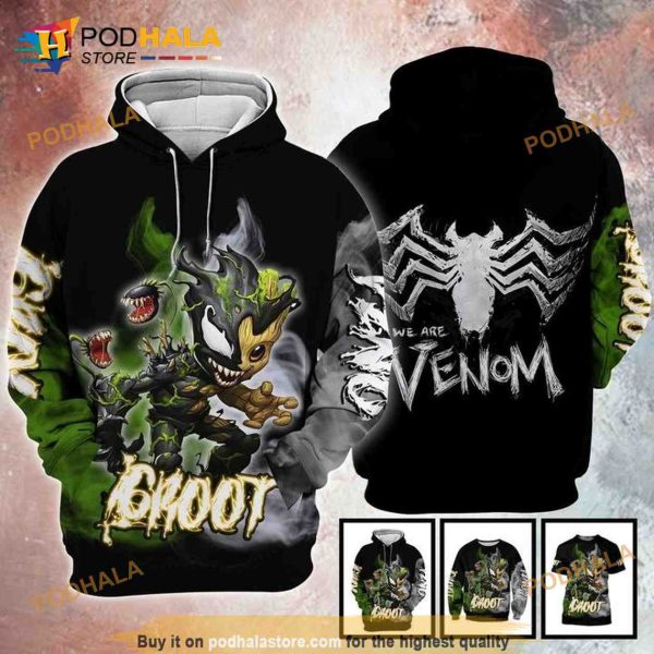 Venom Marvel Groot 3D Funny Halloween Gru Gru Tee AOP Unisex Hoodie
