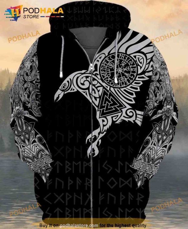 Vikings The Raven Of Odin Tattoo 3D Hoodie Sweatshirt