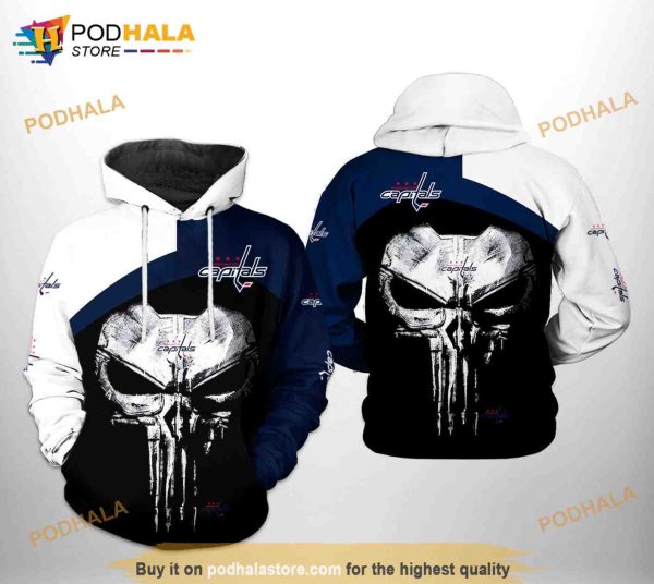 Washington Capitals NHL Skull Punisher All Over Print 3D Hoodie