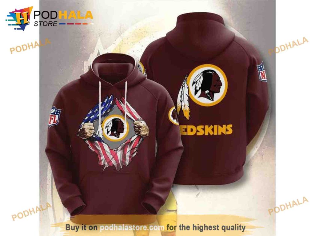 Proud Washington Redskins 3d Hoodie With American Flag Design Proud Washington Redskins 3d Hoodie With American Flag Design