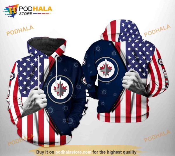 Winnipeg Jets NHL US FLag All Over Print 3D Hoodie