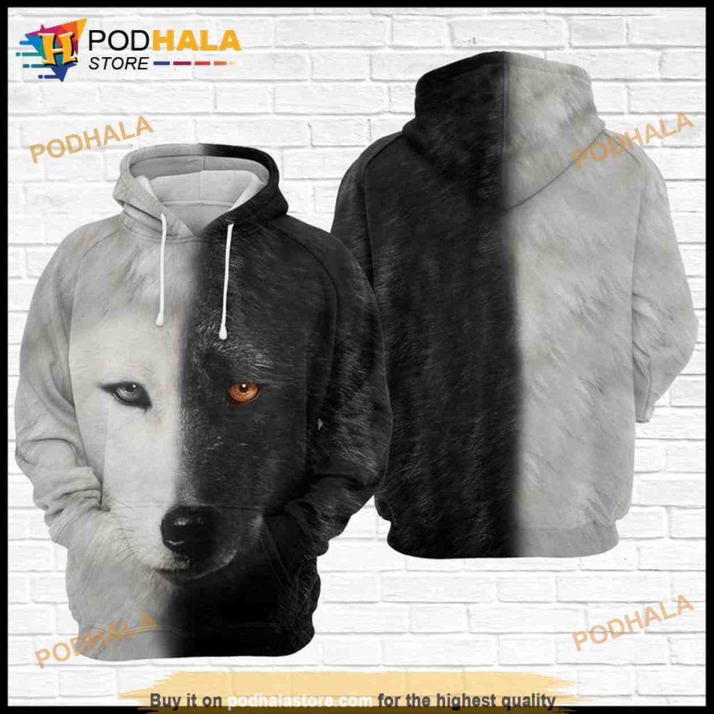 Majestic Wolf Face 3d Hoodie Featuring Striking Black And White Design Majestic Wolf Face 3d Hoodie Featuring Striking Black And White Design
