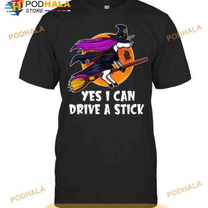 Yes I Can Drive A Stick Unicorn Witch Halloween Shirt