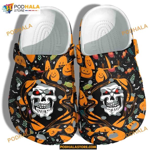 A Death Tattoo With Pumpkin Crocs Clog, Adults Kids Halloween Crocs