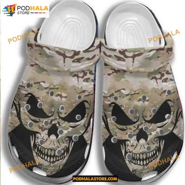 Army Skull Camo Pattern Awesom Skull Adults Kids Halloween Crocs
