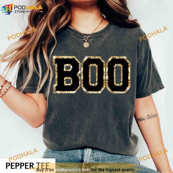 BOO Women’s Halloween Comfort Colors Shirt, Spooky Season Pumpkin Fall Tee