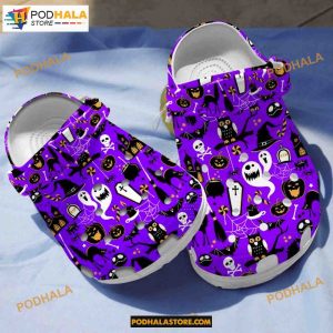 Bat Owls And Cauldron Purple Slippers Clogs Crocs Shoes, Adults Kids Halloween Crocs