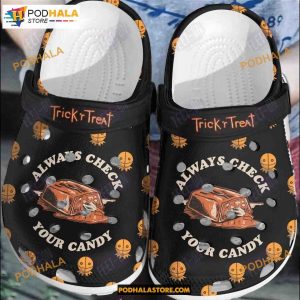 Black Always Check Your Candy Tricks Treat Horror Movie Adults Kids Halloween Crocs