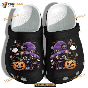 Black Cat And Pumpkin Adults Kids Halloween Crocs