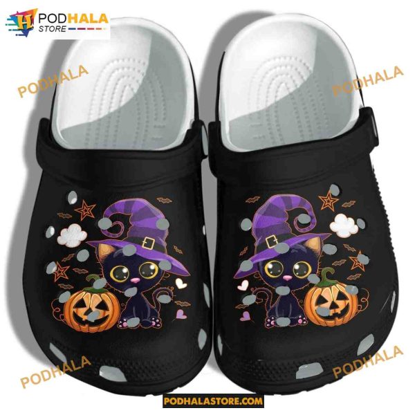 Black Cat And Pumpkin Adults Kids Halloween Crocs