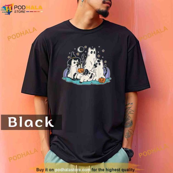 Black Cats in Ghost Costume Cute Women and Men Halloween Comfort Colors Shirt