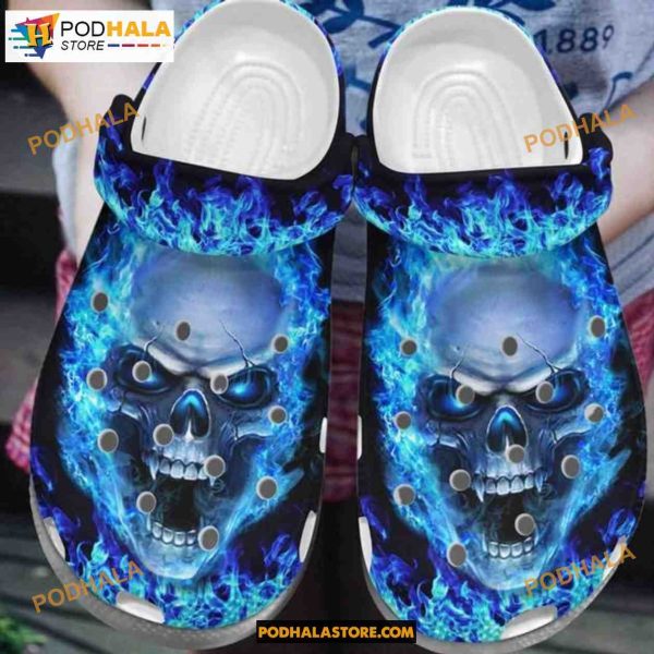 Blue Fire Skull Halloween Inspiration Adults Kids Halloween Crocs