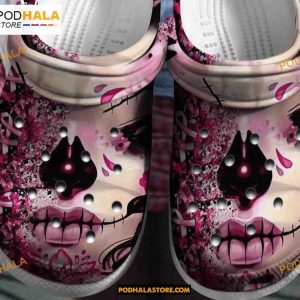 Breast Cancer Awareness Horror Lips Adults Kids Halloween Crocs