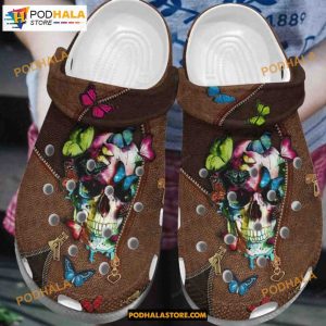 Butterfly Skull Flower Skull Zipper Pattern Halloween Style Adults Kids Halloween Crocs