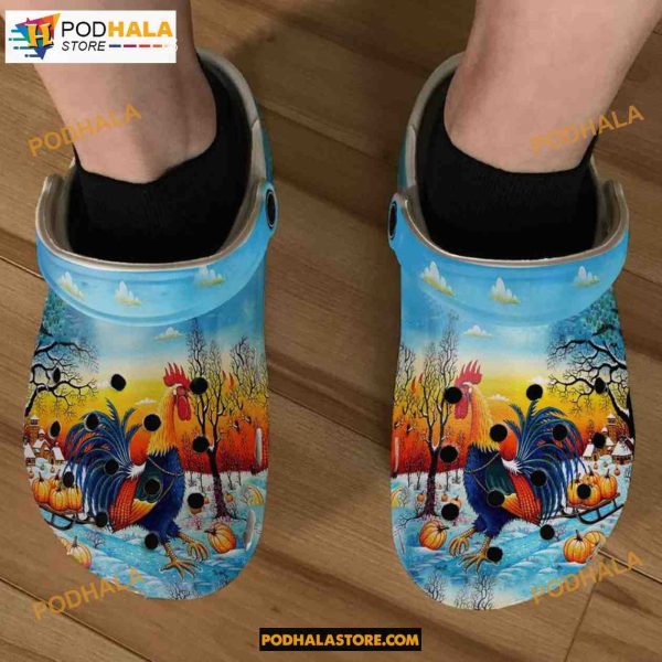 Chicken And Pumpkin Sleigh Love Snows Adults Kids Halloween Crocs
