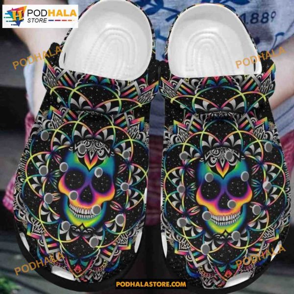 Colorfull Skull Manadala Pattern Halloween Style Adults Kids Halloween Crocs
