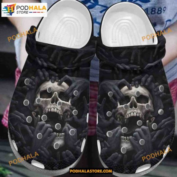 Crazy Black Skull Death Ghost Go To The Hell Halloween Style, Adults Kids Halloween Crocs