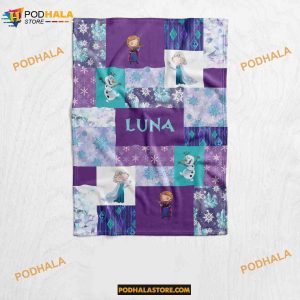 Custom Frozen Queen Elsa Blanket, Princess Anna and Olaf Baby Name Blanket