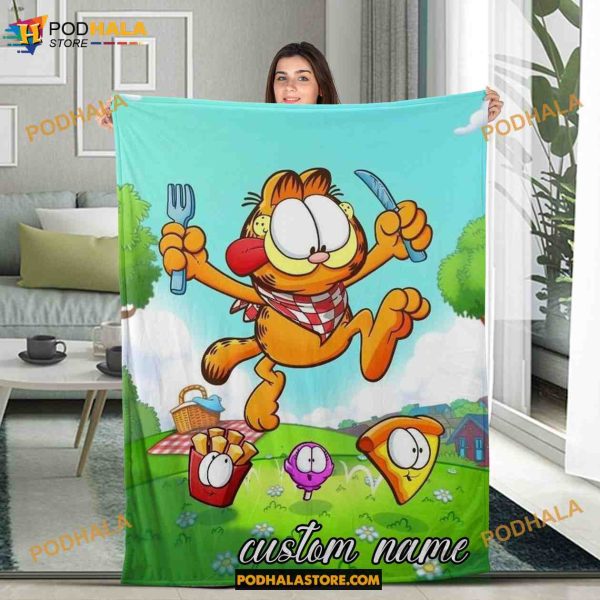 Custom Garfield Cat Fleece Blanket, Garfield Cat Cartoon Lover Gift