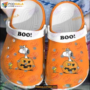Custom Name Boo Snoopy Pumpkin and Woodstock Clog Shoes Halloween Crocs