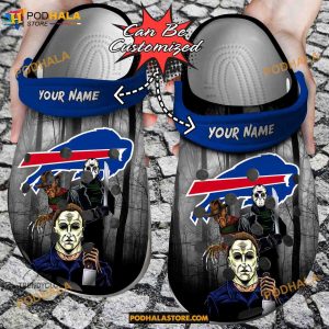 Custom Name Buffalo Bills Horror Movie Funny Clog Shoes, Halloween Crocs