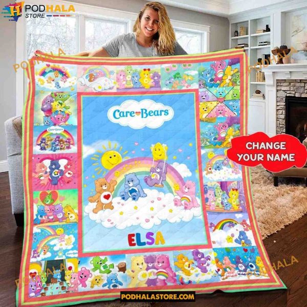 Custom Name Care Bears Blanket, Care Bears Quilt, Gifts For Disney Lovers