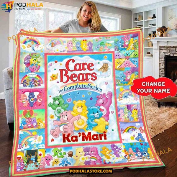 Custom Name Care Bears Quilt, Care Bears Fleece Blanket, Gifts For Disney Lovers