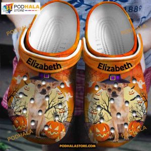 Custom Name Chihuahua Wear Hat Wtich Classic Clogs Shoes Halloween Crocs