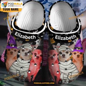 Custom Name Chihuahua Witch Pumpkin Devil Classic Clogs Shoes Halloween Crocs