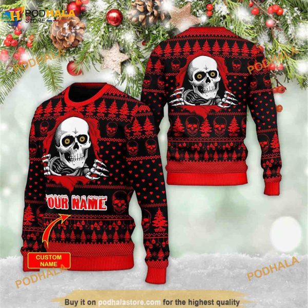 Custom Name Christmas Santa Skull 3D Ugly Christmas Sweater
