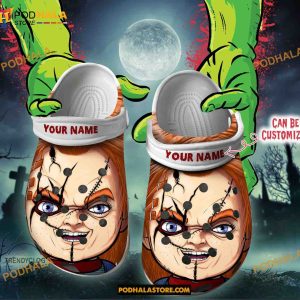 Custom Name Chucky Face Halloween Funny Clog Shoes, Halloween Crocs